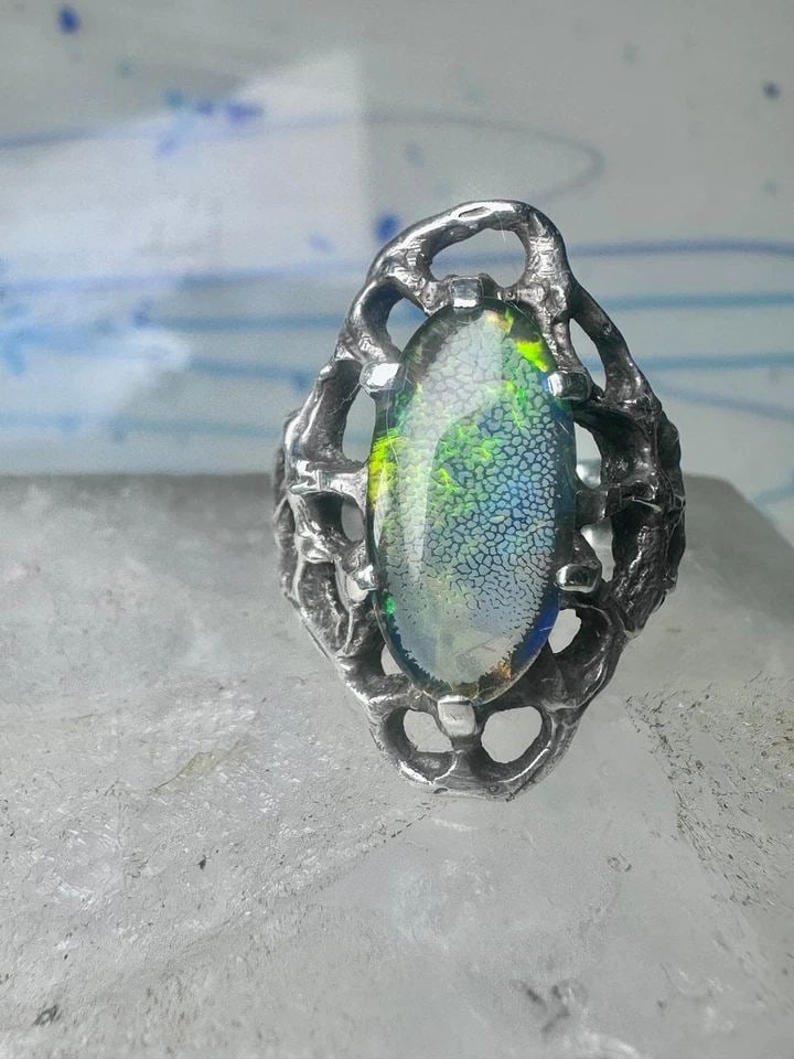 OPAL TRIPLET RING WEBBED BRUTALIST VINTAGE SIZE 6.25 STERLING SILVER WOMEN GIRLS (1 of 2)