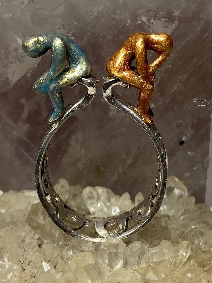 NUDE COUPLE RING LADY MAN THE THINKERS BAND STERLING SILVER WOMEN (1 of 2)