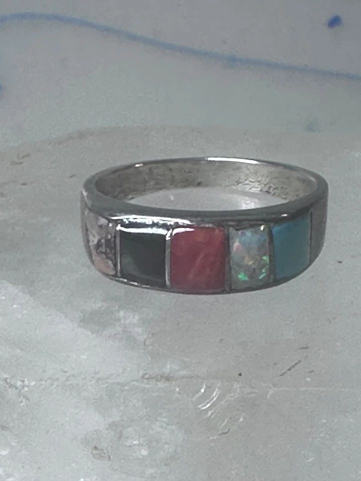 VINTAGE ZUNI RING TURQUOISE MULTI GEMSTONE SIZE 9.25 STERLING SILVER WOMEN MEN (1 of 1)
