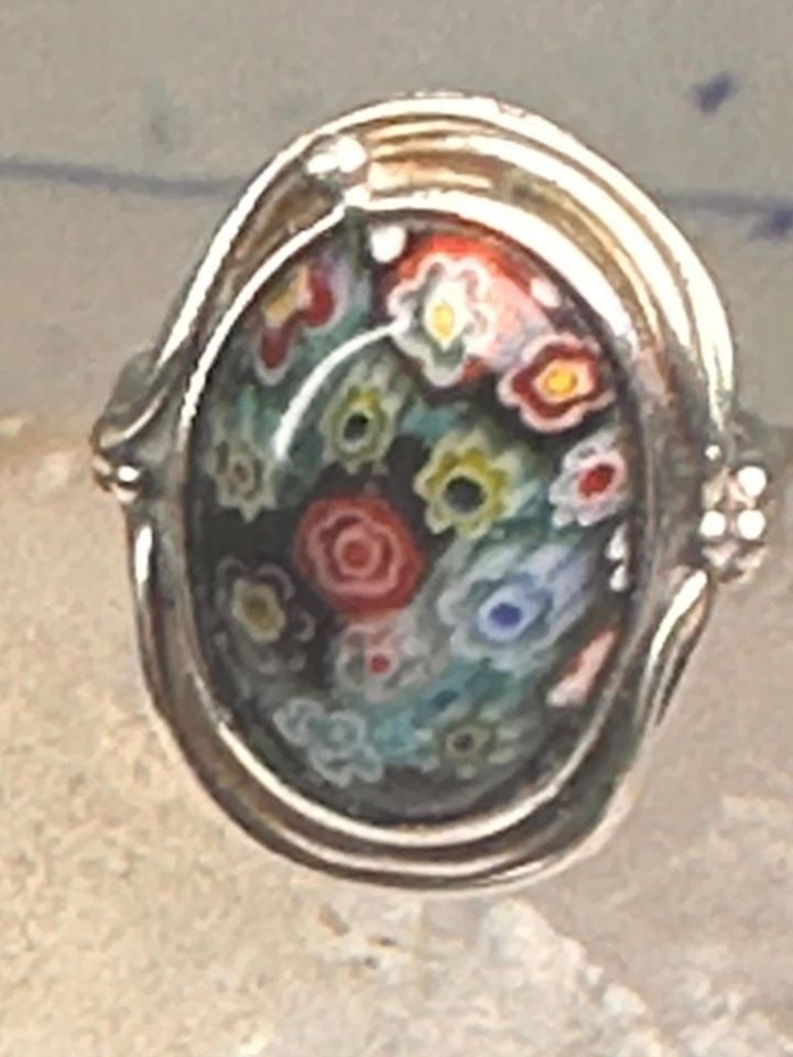 MILLEFIORI RING CAITHNESS GLASS RING VINTAGE 1980 SIZE 8.25 STERLING SILVER WOM (1 of 2)