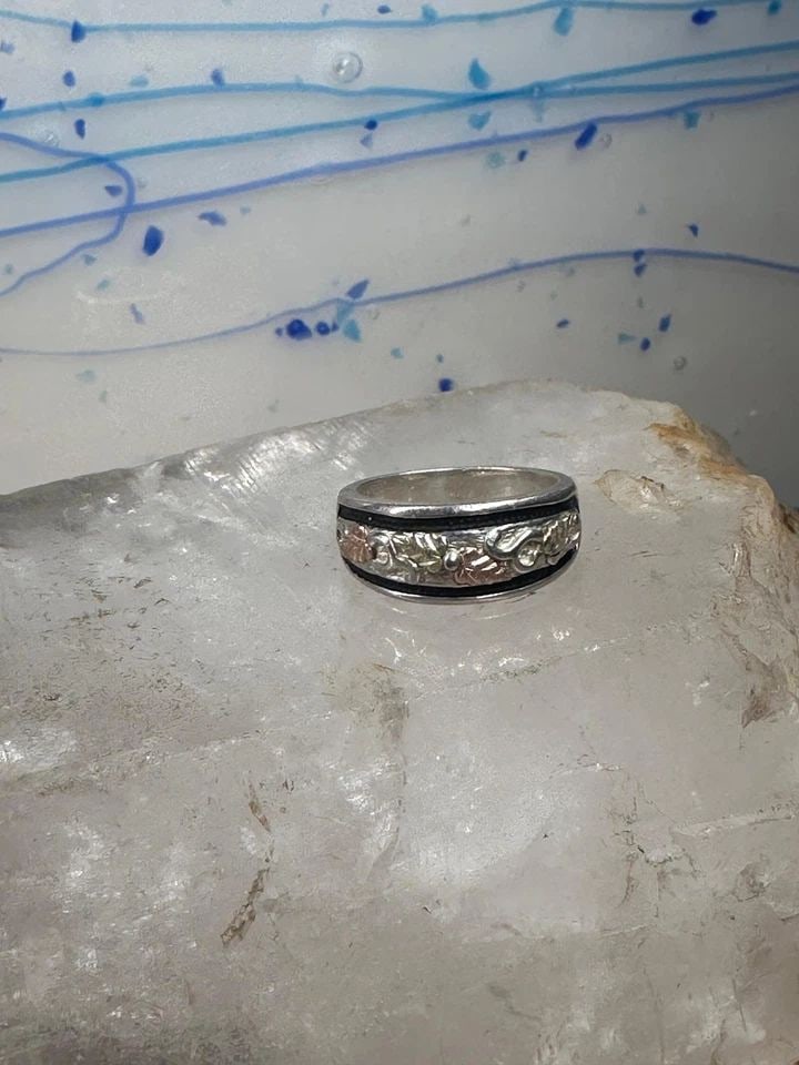 BLACK HILLS GOLD RING LEAVES WEDDING BAND SIZE 6.75 STERLING SILVER WOMEN MEN (1 of 1)