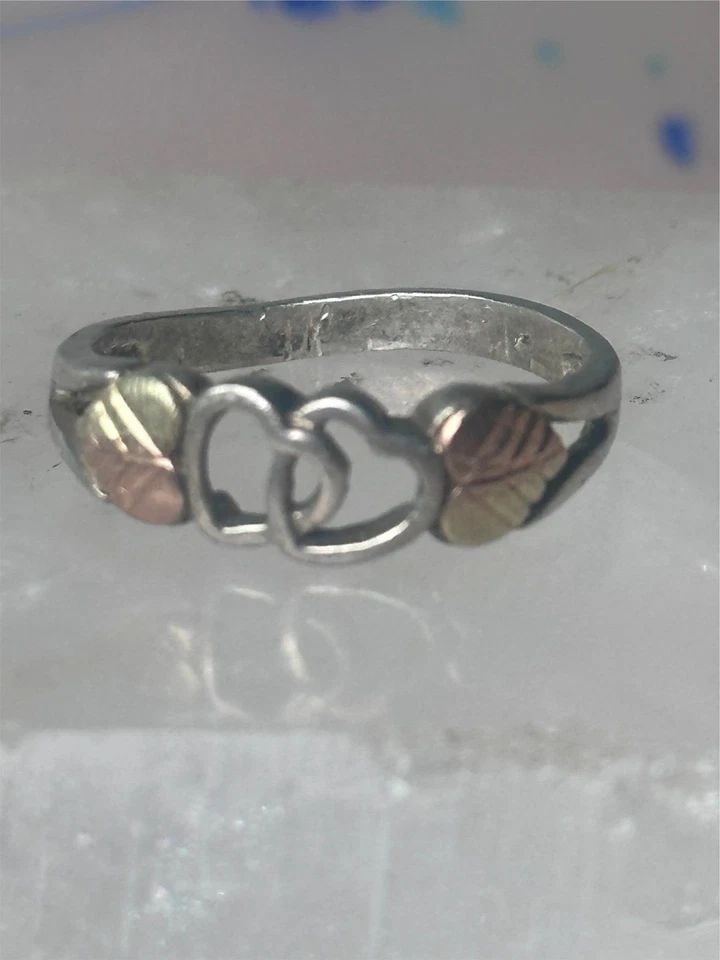 BLACK HILLS RING DOUBLE HEART BAND VALENTINE SIZE 7.25 STERLING SILVER WOMEN (1 of 2)