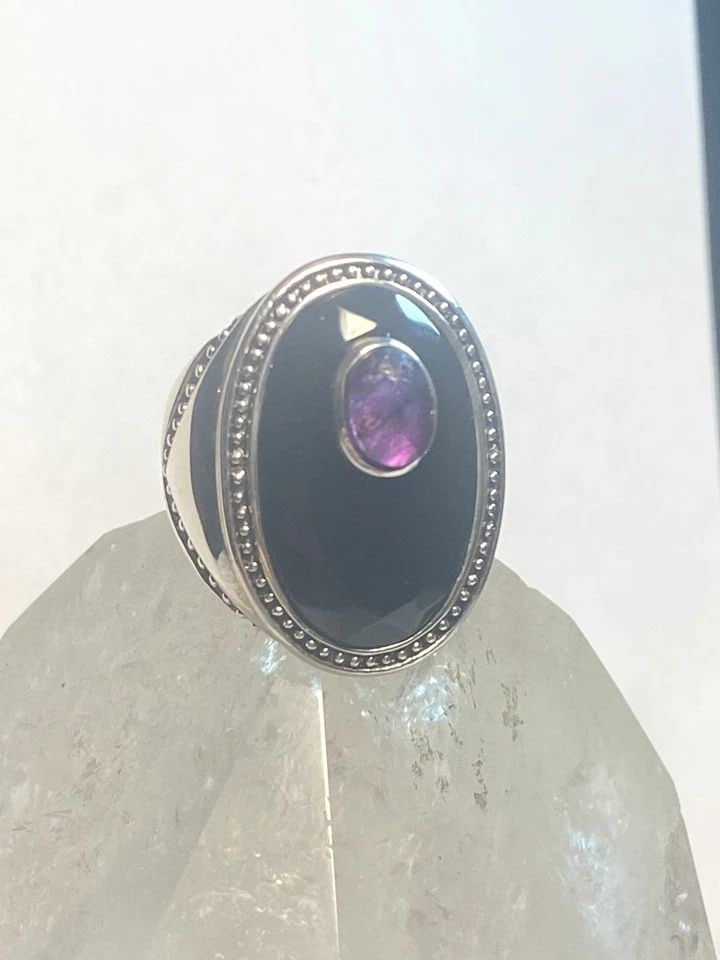 ONYX RING SIZE 6.75 AMETHYST SOUTHWEST BAND STERLING SILVER WOMEN MEN (1 of 1)