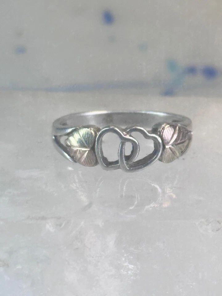 BLACK HILLS GOLD RING HEART LOVE BAND VALENTINE LEAVES SIZE 6.75 STERLING SILVER (1 of 2)