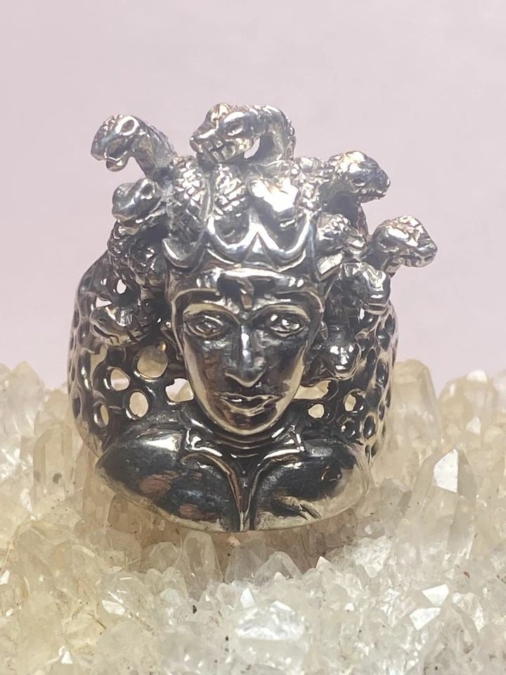 MEDUSA RING SIZE 14 BIKER BAND SNAKES LADY FACE STERLING SILVER WOMEN MEN (1 of 1)