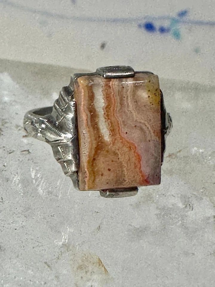 AGATE RING SIZE 5.75 ART DECO STERLING SILVER PINKY WOMEN (1 of 2)