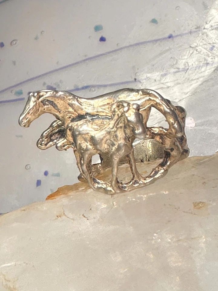HORSE RING HORSES BAND COWGIRL THREE DIMENSIONAL SIZE 9 STERLING SILVER WOMEN (1 of 2)