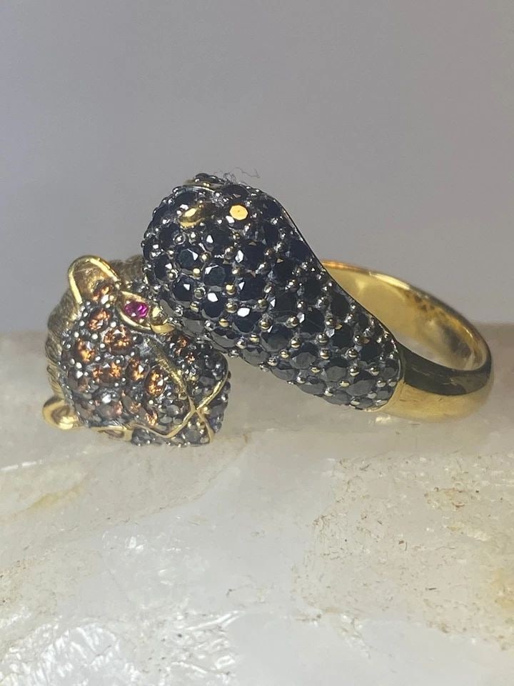 VINTAGE EPIPHANY RING LION COUGAR SIZE 9 YELLOW GOLD OVER STERLING SILVER CZ WIL (1 of 1)