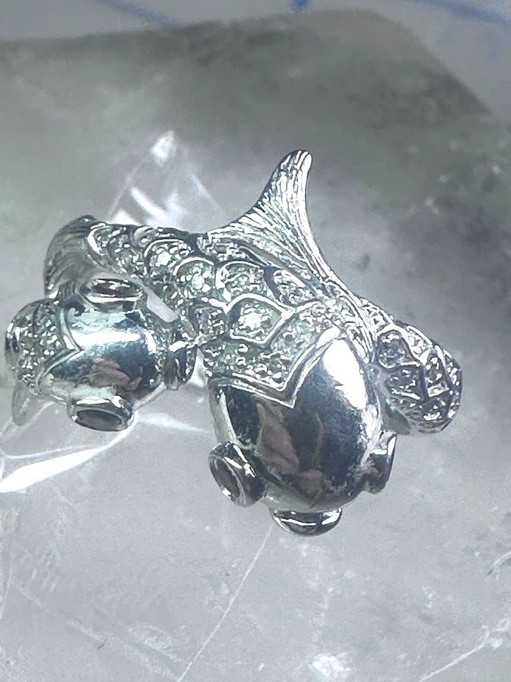 KOI FISH RING SIGNED EA FISH BAND SIZE 8 PINKY STERLING SILVER WOMEN GIRLS (1 of 1)