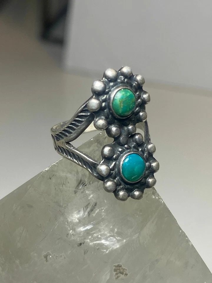 TURQUOISE RING STERLING SILVER STAMPINGS ARROWS PINKY STERLING SILVER WOMEN (1 of 1)