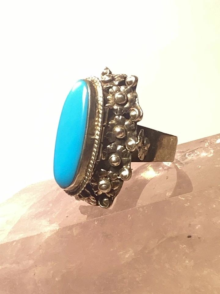 POISON RING SIZE 9 ADJ BLUE MEXICO STERLING SILVER WOMEN (1 of 1)