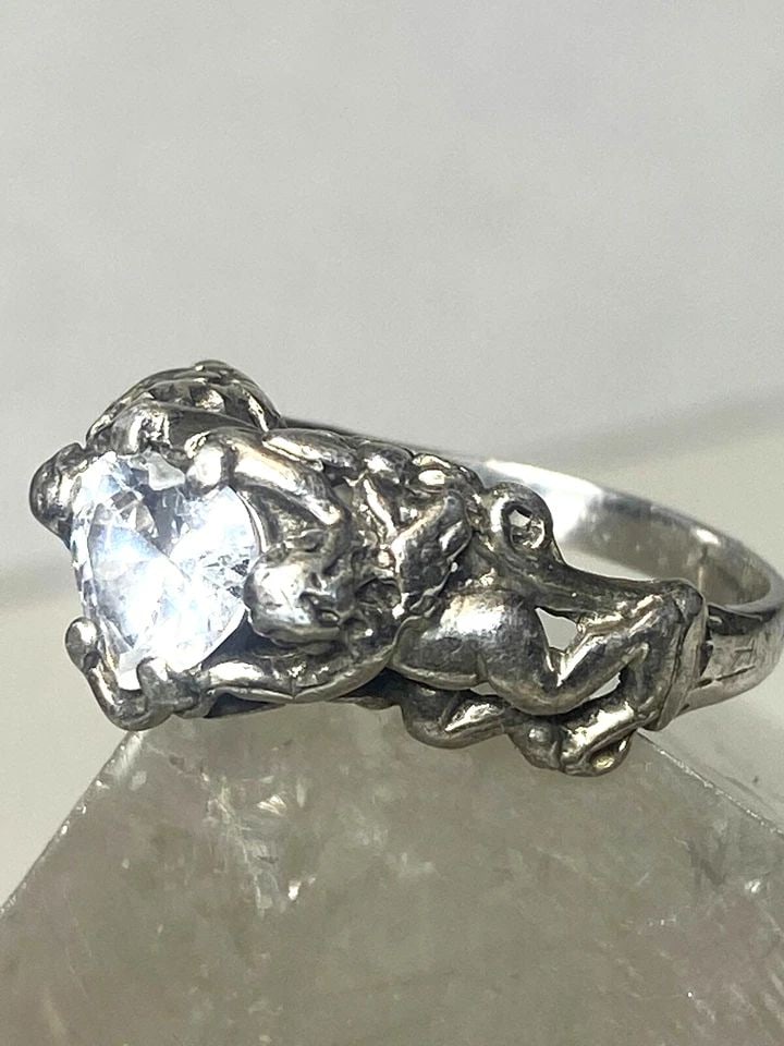 CUPID RING SIZE 8.25 HOLDING HEART LOVE VALENTINE STONE FIGURATIVE STERLING SILV (1 of 1)