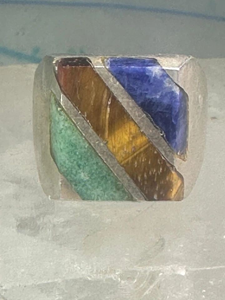 TIGER EYE RING ONYX SODALITE MEXICAN BAND SIZE 8 STERLING SILVER WOMEN MEN (1 of 1)