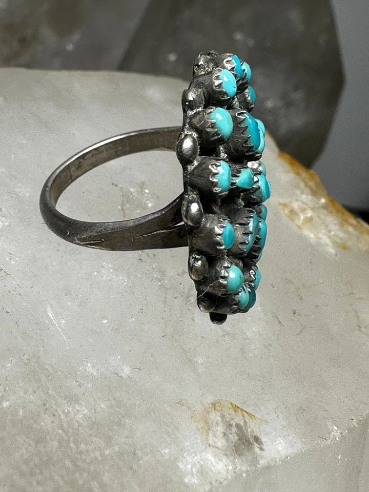 ZUNI RING TURQUOISE FLOWER SIZE 4.25 STERLING SILVER WOMEN (1 of 2)
