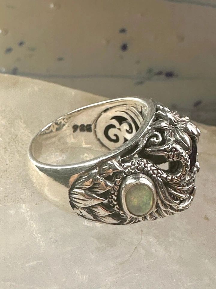 SWAN RING BIRD BAND LAB OPAL BLUE GLASS SIZE 6 STERLING SILVER WOMEN (1 of 1)