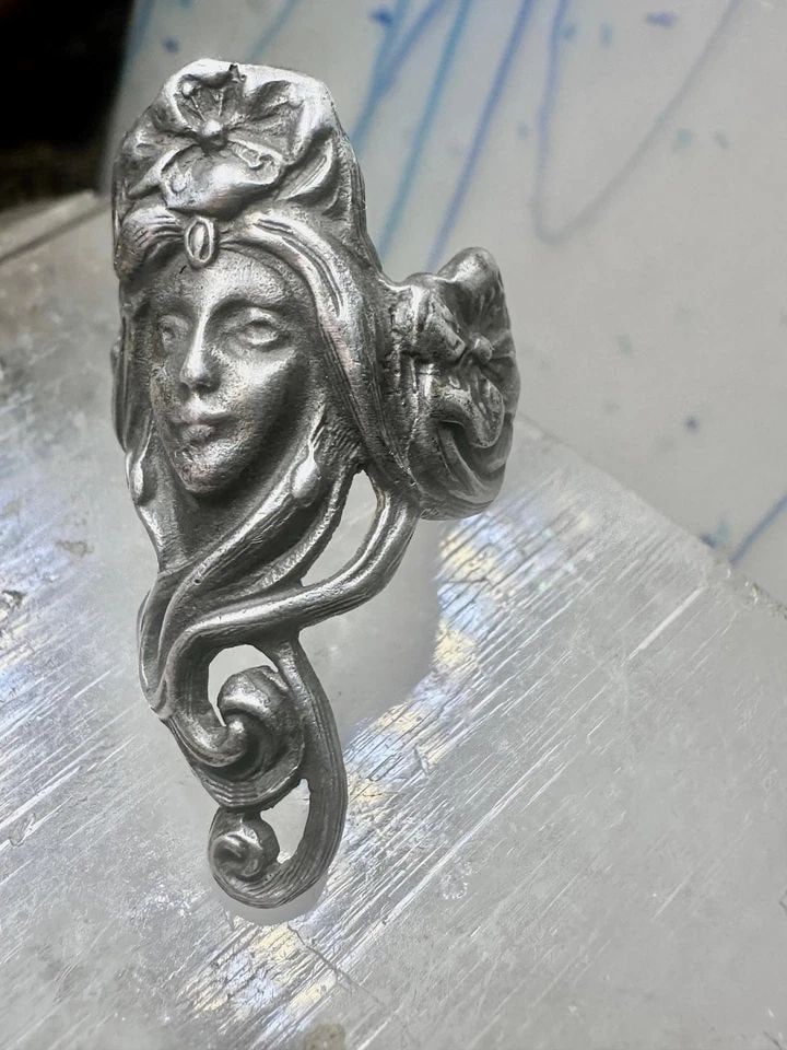 LONG FACE RING HAIR FIGURATIVE ART DECO SIZE 6.5 STERLING SILVER WOMEN (1 of 1)