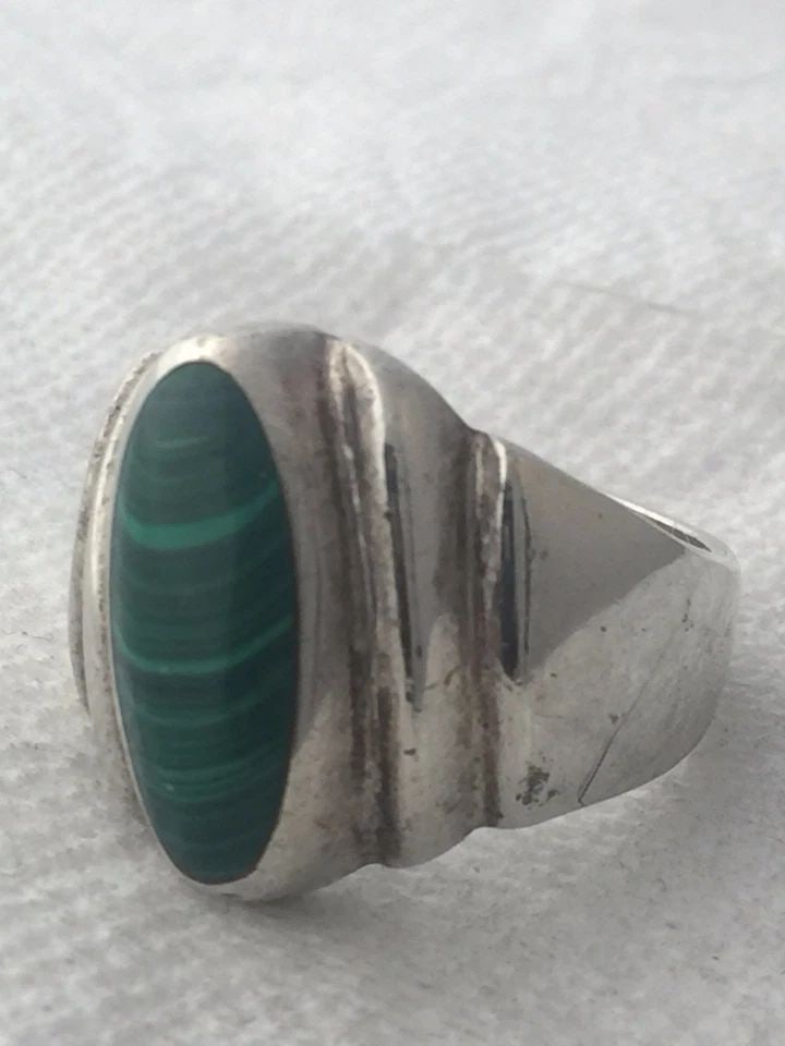 VINTAGE STERLING SILVER MALACHITE RING MEXICO SIZE 9.75 14.2G SIGNED (1 of 2)