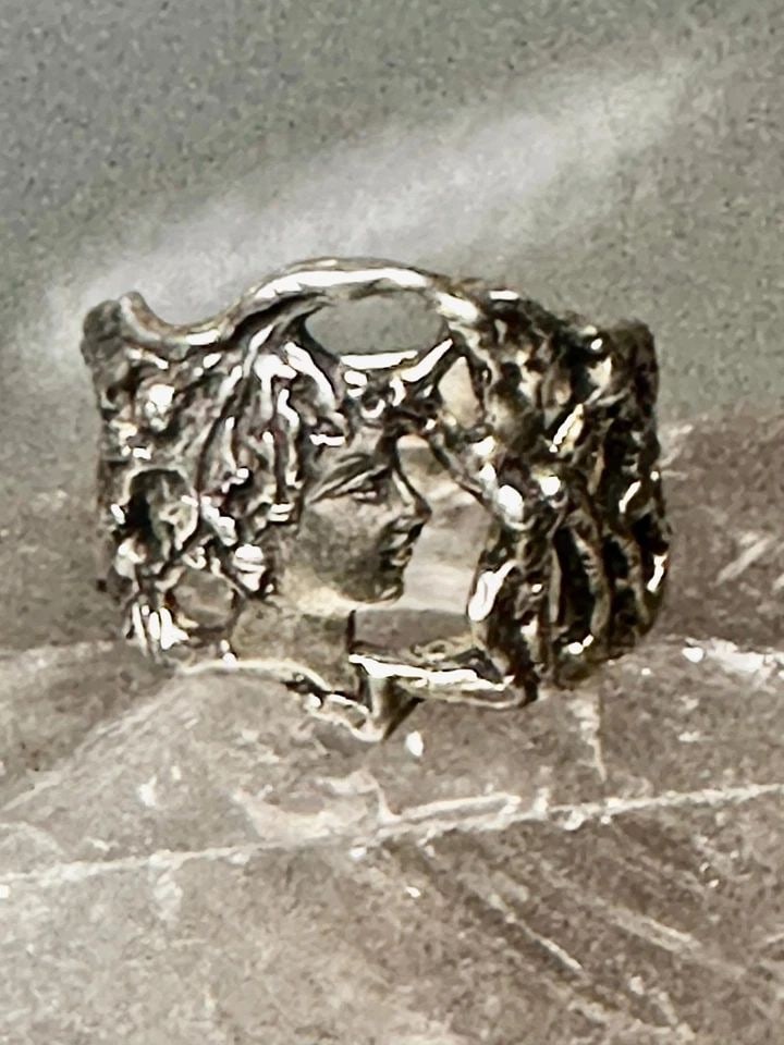 FACE RING LADY NAKED LADY FOREST BAND SIZE 7.75 LEAVES STERLING SILVER WOMEN (1 of 2)