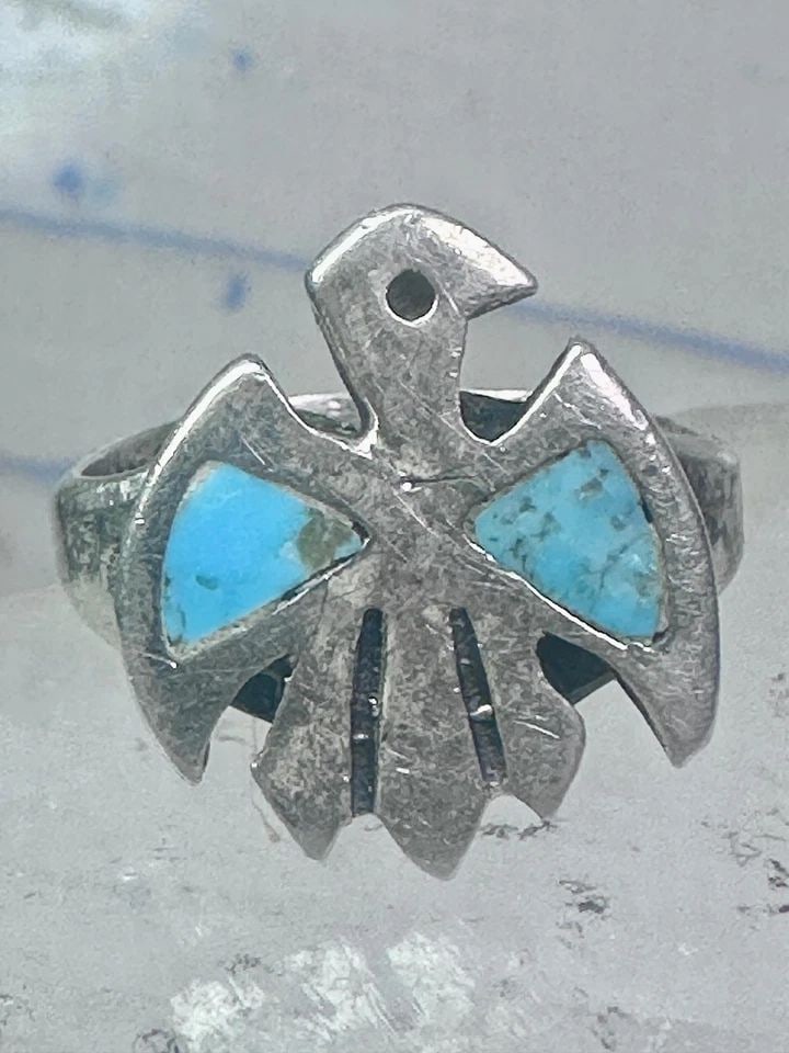 PHOENIX RING THUNDERBIRD TURQUOISE BAND SIZE 5 FIGURATIVE STERLING SILVER WOMEN (1 of 2)