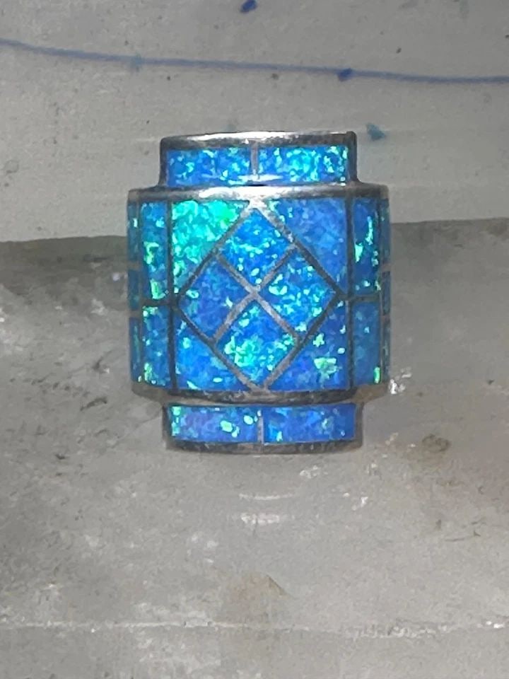 VINTAGE LAB OPAL RING CIGAR BAND SIZE 7 GEOMETRIC STERLING SILVER WOMEN (1 of 1)