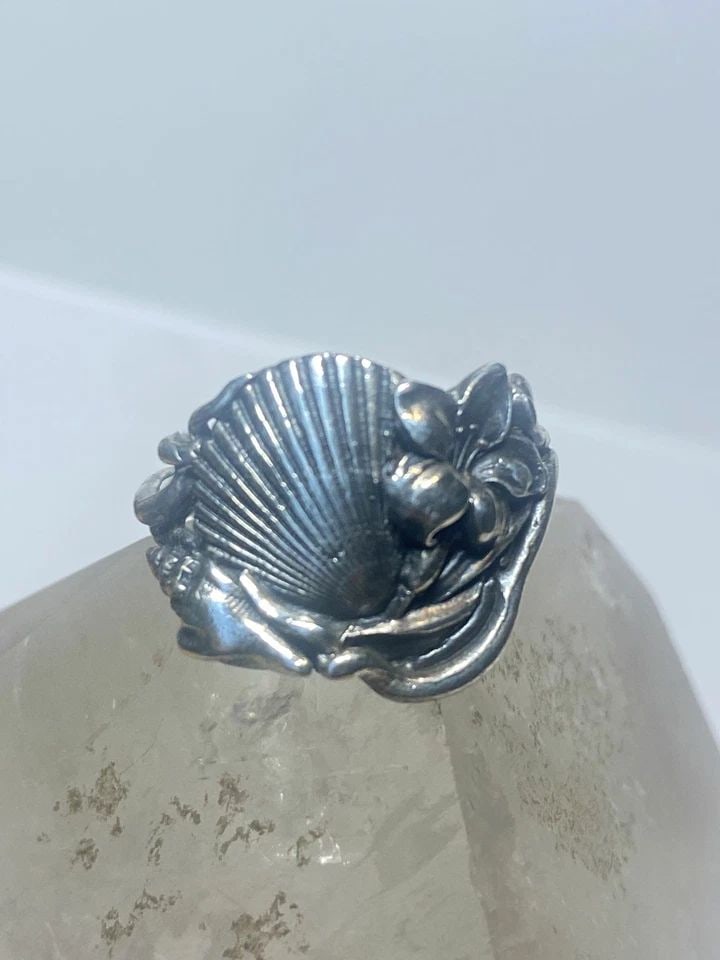 SHELL RING FLORAL BEACH SCALLOP SEA SHELLS STERLING SILVER WOMEN GIRLS (1 of 2)