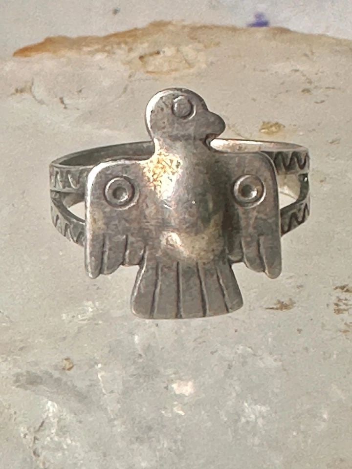 PHOENIX RING THUNDERBIRD NAVAJO BAND SIZE 7.5 STERLING SILVER WOMEN GIRLS PINKY (1 of 2)
