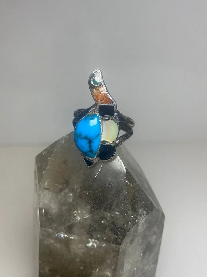 TURTLE RING SIZE 6 TURQUOISE NAVAJO SOUTHWEST STERLING SILVER WOMEN GIRLS (1 of 2)