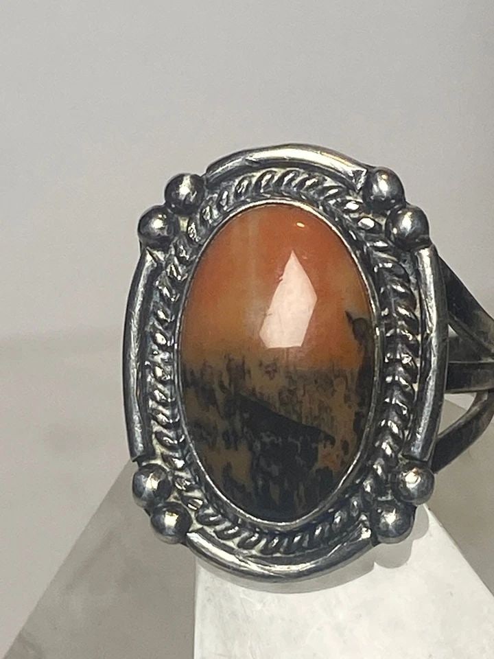 AGATE RING PETRIFIED WOOD STERLING SILVER SOUTHWEST NAVAJO BAND WOMEN GIRLS (1 of 1)