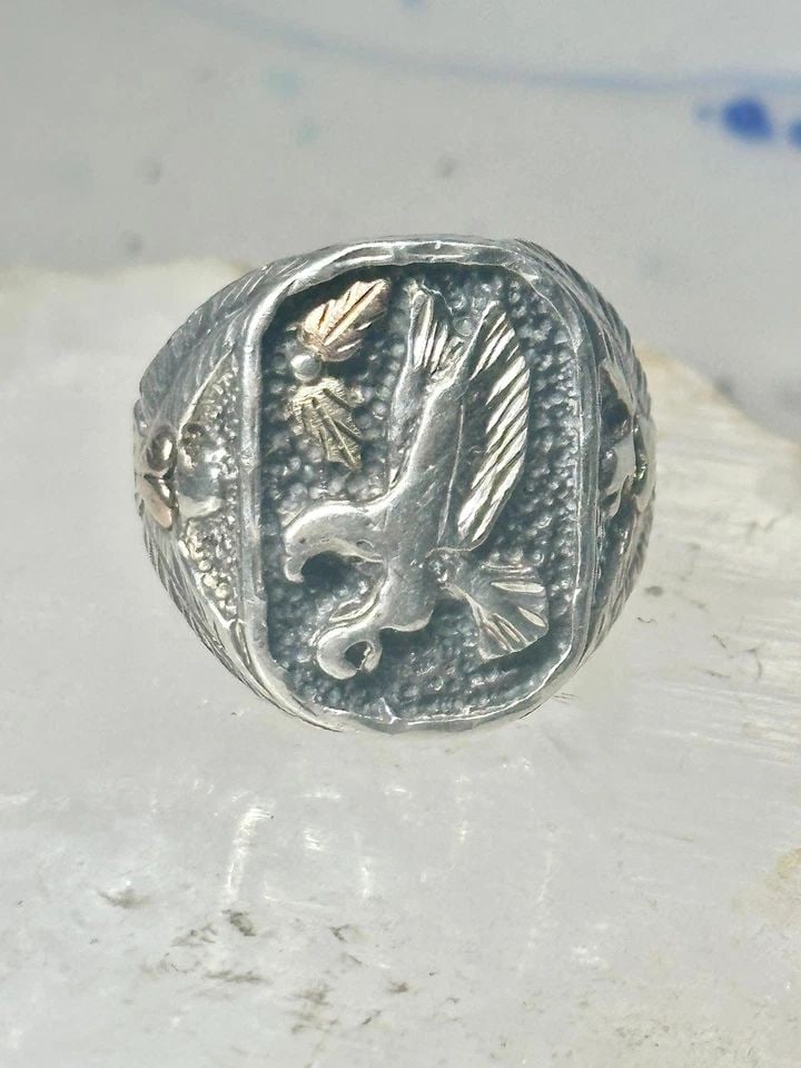 EAGLE RING LEAVES HEART BAND SIZE 11.50 STERLING SILVER WOMEN MEN (1 of 2)