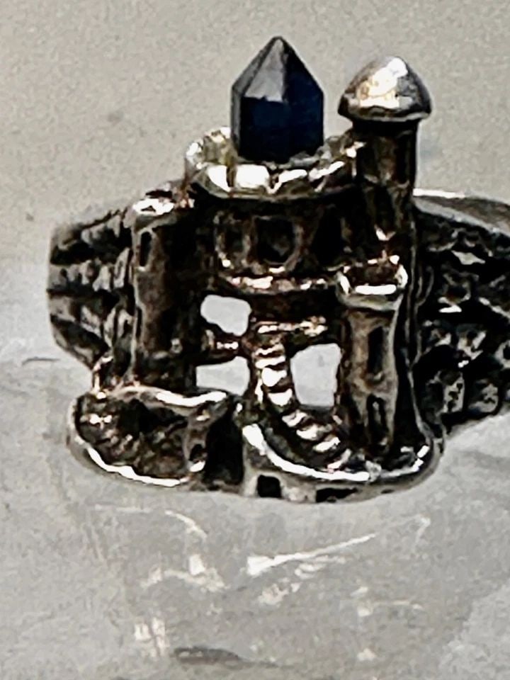 CASTLE RING SIZE 10.75 MEDIEVAL CRYSTAL OR BLACK GLASS TOWER STERLING SILVER W (1 of 1)