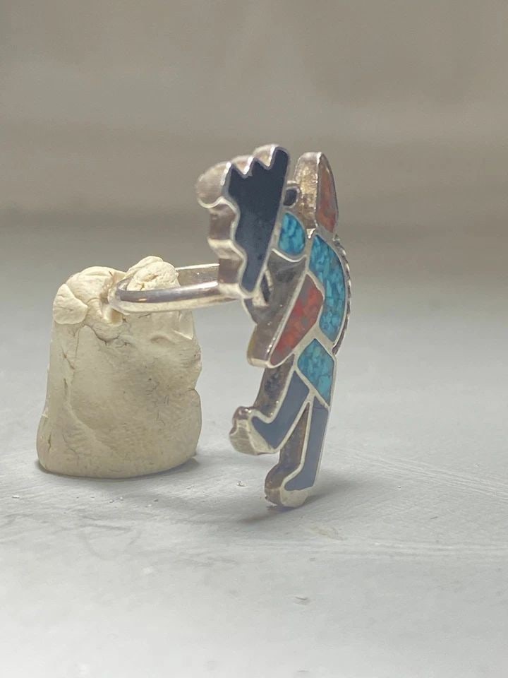 KACHINA RING TURQUOISE CORAL CHIPS SOUTHWEST STERLING SILVER WOMEN GIRLS (1 of 2)