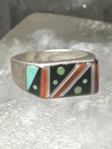 ZUNI RING TURQUOISE ONYX INLAY SIZE 6 STERLING SILVER WOMEN GIRLS (1 of 1)
