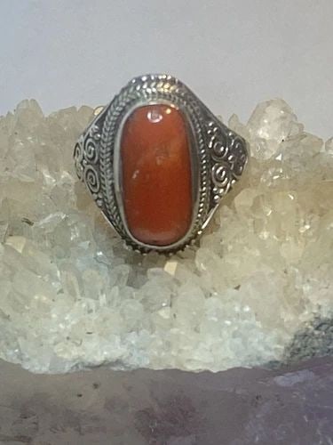 CORAL RING SIZE 8 ADJ BOHO STERLING SILVER WOMEN MEN (1 of 1)