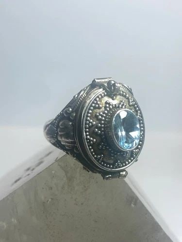 POISON RING BEADED LIGHT BLUE STONE STERLING SILVER WOMEN GIRLS (1 of 1)