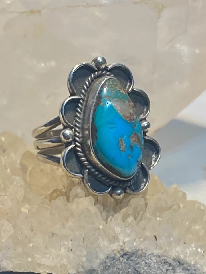 TURQUOISE RING SIZE 7.25 NAVAJO SOUTHWEST STERLING SILVER WOMEN B (1 of 2)