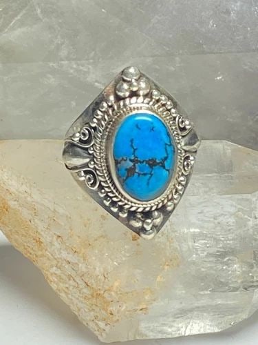 TURQUOISE RING CIGAR BAND THUMB STERLING SILVER WOMEN (1 of 1)