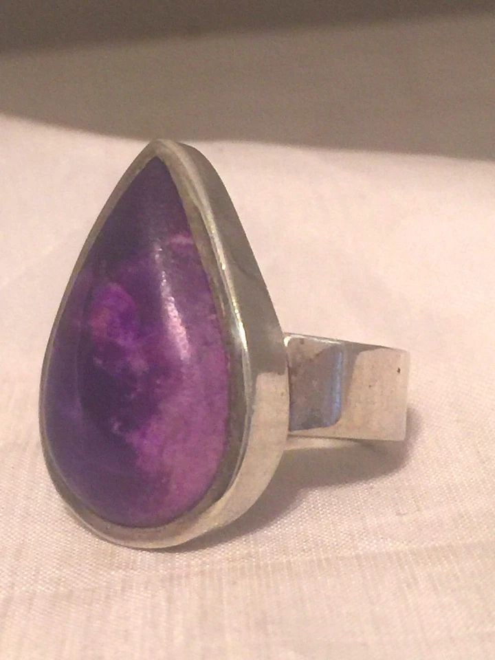 VINTAGE STERLING SILVER PURPLE SPINY OYSTER TEARDROP SOUTHWEST RING SIZE 7.7 10G (1 of 2)