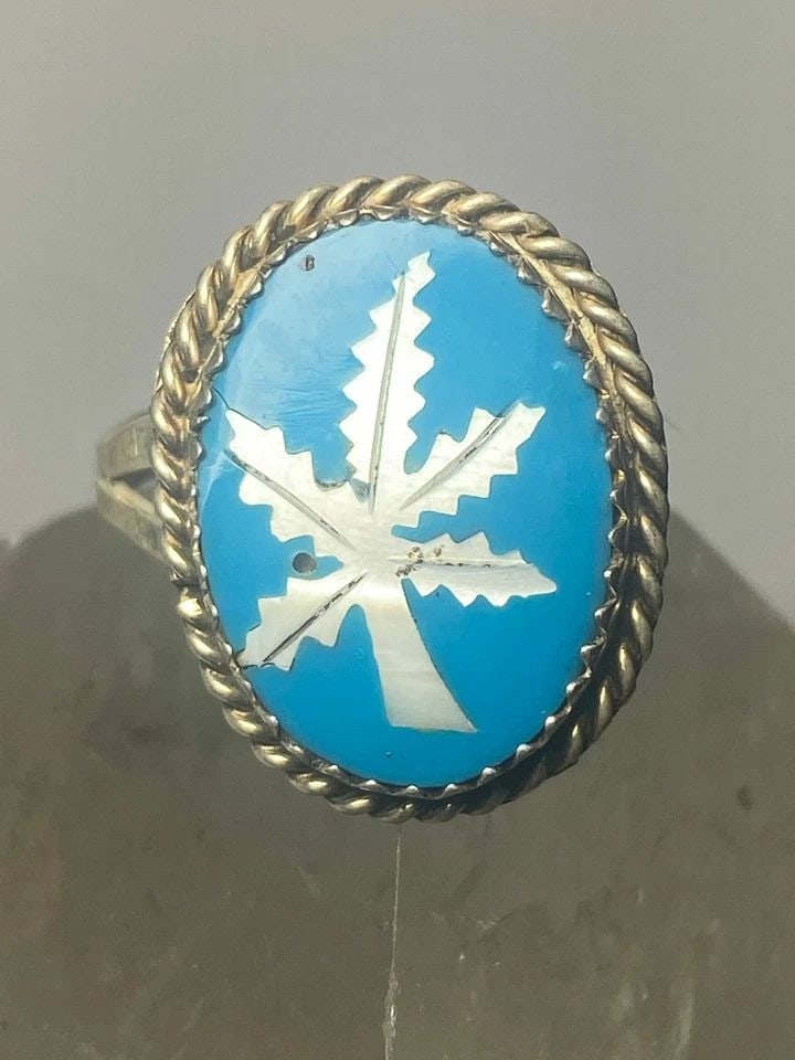 MARIJUANA RING TURQUOISE MOP POT SOUTHWEST STERLING SILVER WOMEN (1 of 2)