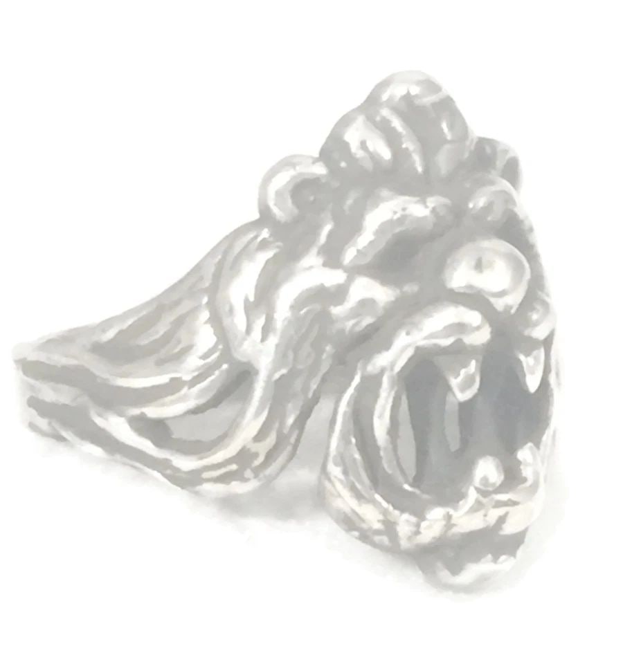 LION RING FACE GOTHIC BAND BIG CAT WOMEN VINTAGE STERLING SILVER RING SIZE 8: LION RING FACE GOTHIC BAND BIG CAT WOMEN VINTAGE STERLING SILVER RING SIZE 8 Growling Lion Face Vintage Sterling Silver Ring or Band Size 8 Weight 8.6g Widest Part of Band 3/4" Thinnest Part of Band 1