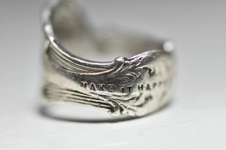 SPOON RING DREAM MAKE IT HAPPEN BAND WIDE STERLING SILVER WOMEN GIRLS (1 of 2)