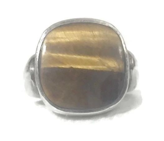VINTAGE TIGER EYE RING STERLING SILVER SOUTHWEST TRIBAL SIZE 10: VINTAGE TIGER EYE RING STERLING SILVER SOUTHWEST TRIBAL SIZE 10 Vintage Tiger Eye Southwest Ring Sterling Silver Band Size 10 Weight 6.6g Widest Part of Band 3/4" Thinnest part of Band 5/32"