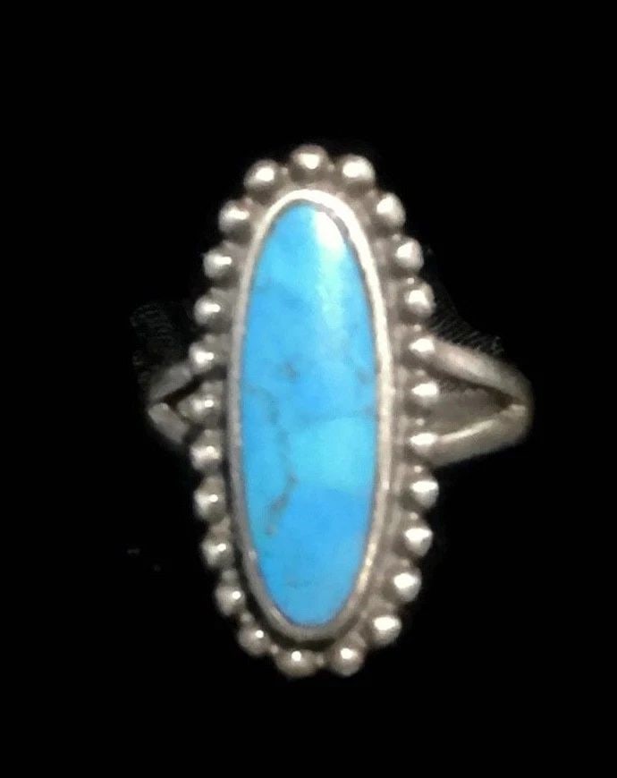 VINTAGE STERLING SILVER SOUTHWEST LONG TURQUOISE RING SIZE 5.25 5.3G (1 of 2)