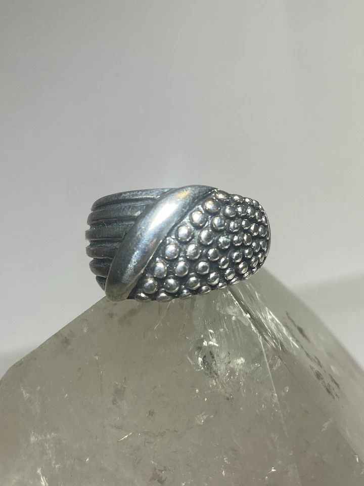 DOME RING CIGAR BEADED BAND STERLING SILVER WOMEN GIRLS (1 of 2)