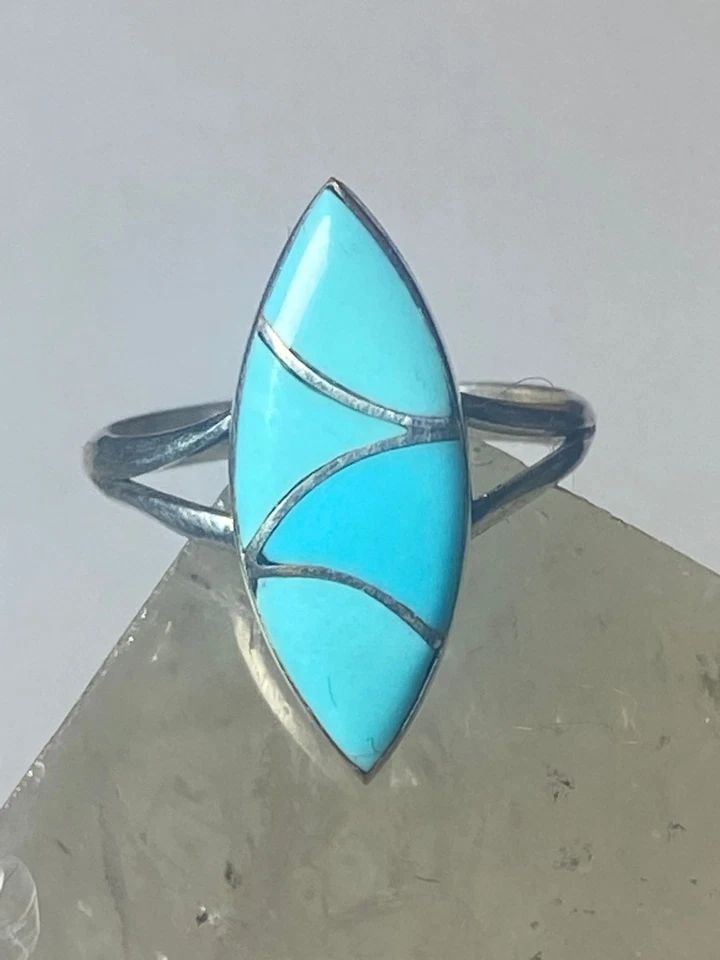 LONG TURQUOISE RING SOUTHWEST PINKY STERLING SILVER WOMEN GIRL (1 of 2)
