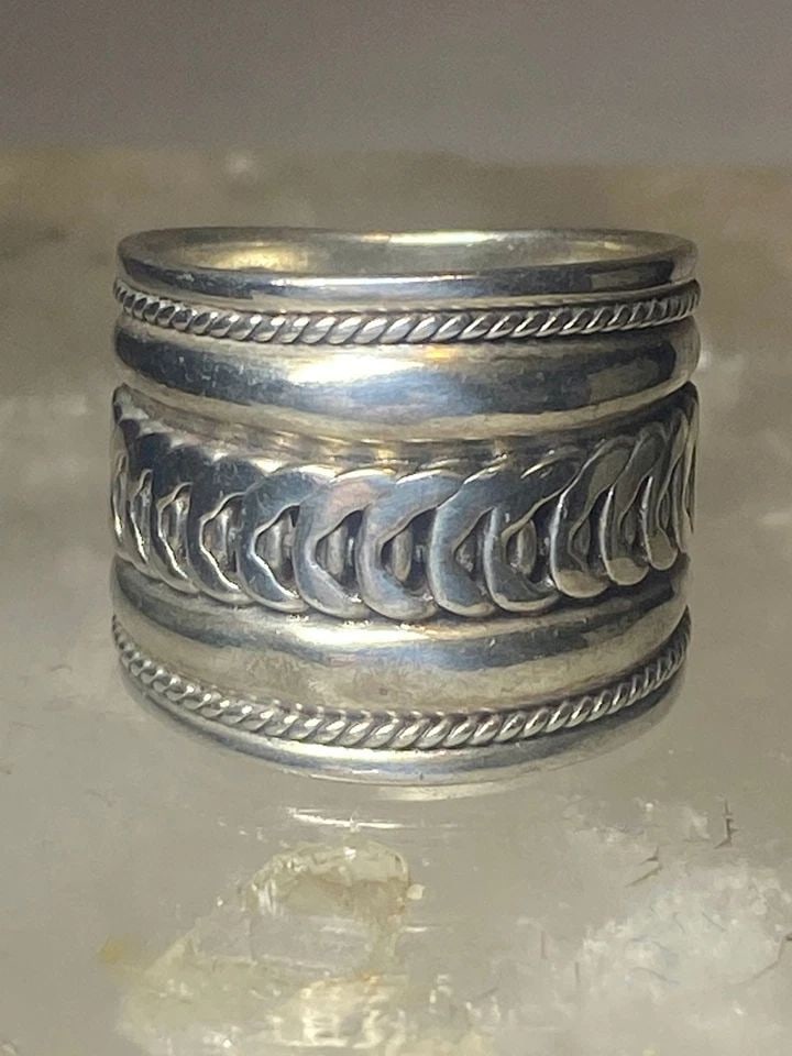 CIGAR BAND RING SIZE 5.25 ROPE DESIGN STERLING SILVER WOMEN MEN (1 of 1)