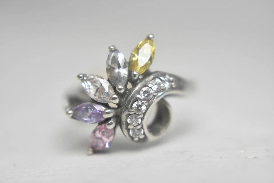 FLOWER RING PASTEL CRYSTALS ART DECO COCKTAIL STERLING SILVER PINKY PROM WOMEN S (1 of 2)