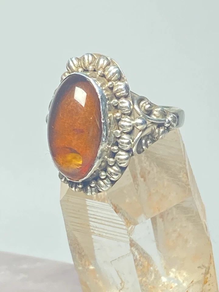 AMBER RING STERLING SILVER PINKY WOMEN (1 of 2)