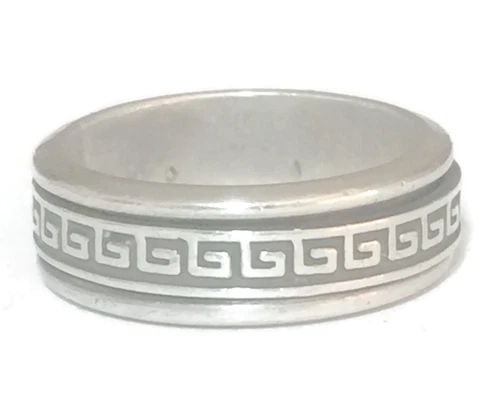 VINTAGE STERLING SILVER GREEK KEY SPINNER THUMB BAND MENS RING SIZE 9.50: VINTAGE STERLING SILVER GREEK KEY SPINNER THUMB BAND MENS RING SIZE 9.50 Vintage Greek Key Spinner Sterling Silver Band Mens Ring Size 9.5 Between a Size 9.50 and a Size 9.75 Weight 9g Band Width