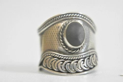 CIGAR BAND SIZE 6.75 ONYX RING SPIRALS STERLING SILVER WOMEN (1 of 1)
