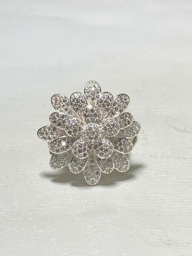 FLOWER RING FLORAL BURST CZ'S WOMEN GIRLS: FLOWER RING FLORAL BURST CZ'S WOMEN GIRLS Flower Ring floral burst CZ's women girls Size 6.25 Weight 9.9g Diameter 1" Thinnest part of band 5/8" Rings are Delivered in a Gift Box